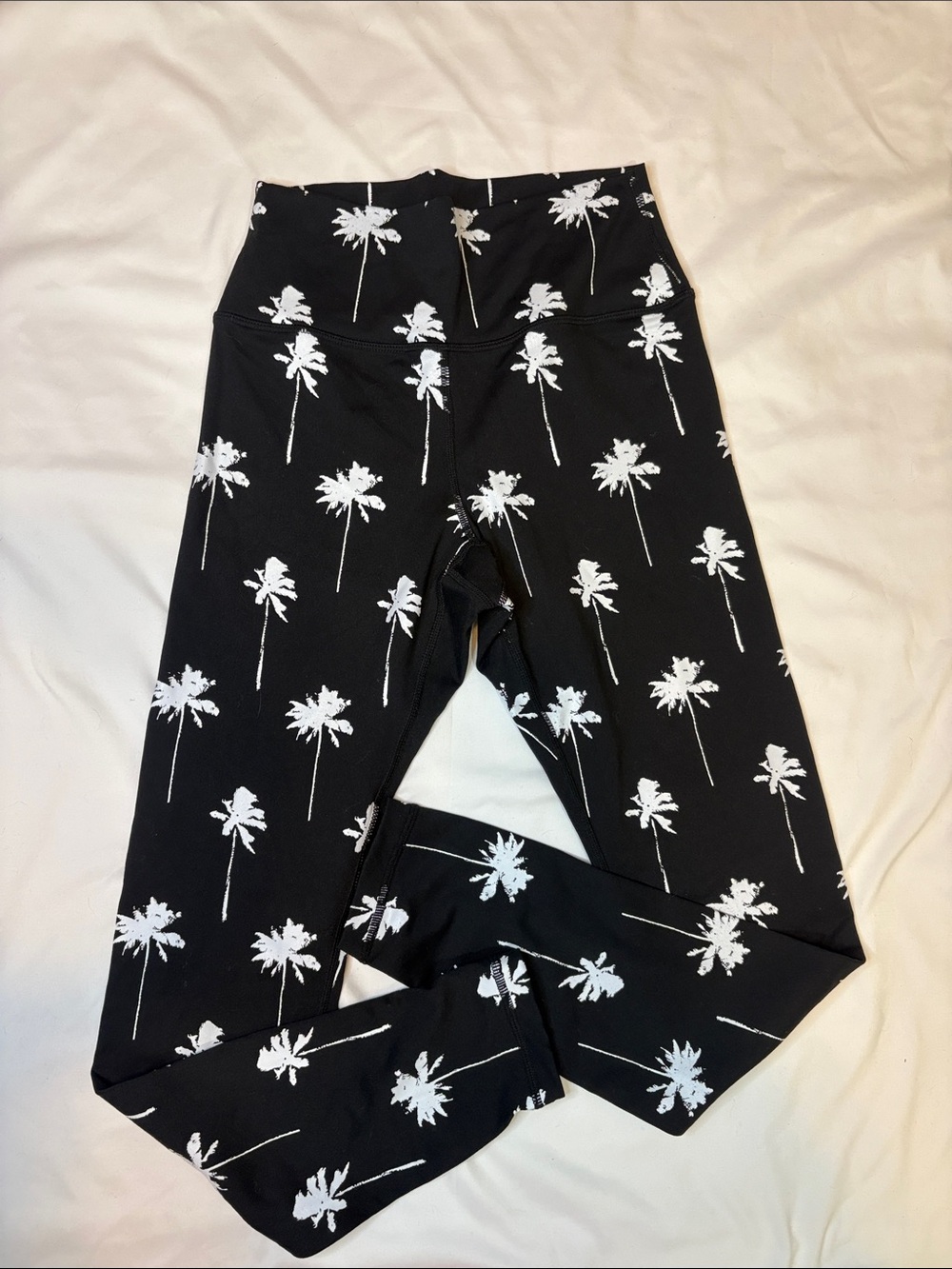 Spiritual Gangster Black and White Palm Tree Silhouette Print Leggings Small